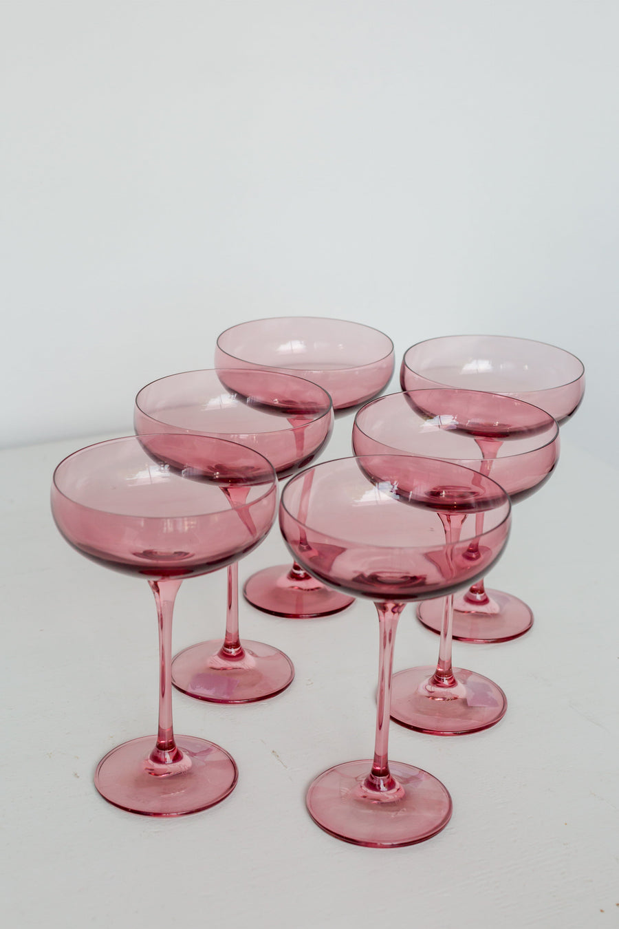 Colored Champagne Coupe Stemware - Set of 6 {Rose}.