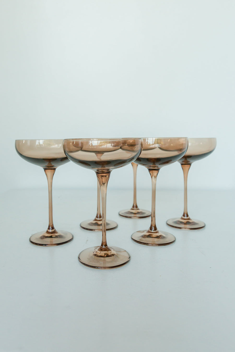 Colored Champagne Coupe Stemware - Set of 6 {Mocha Mousse (Our Amber Smoke)}.