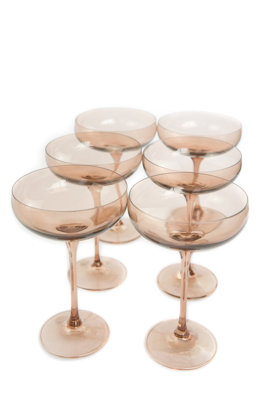 Colored Champagne Coupe Stemware - Set of 6 {Mocha Mousse (Our Amber Smoke)}.