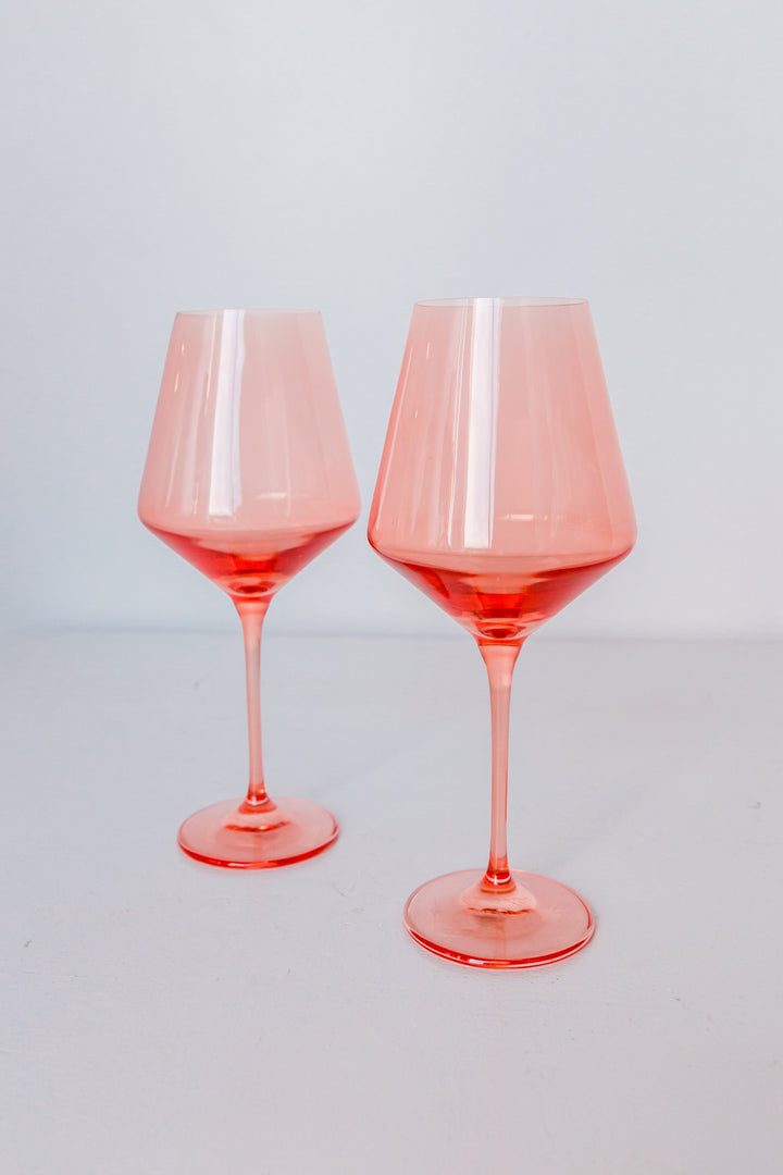 Colored Wine Stemware - Set of 2- Peach Fuzz {Our Coral Peach Pink}.